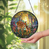 Deer and Fawn Stained Glass Suncatcher: Woodland Window Hanging