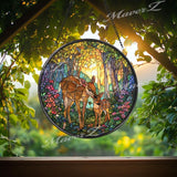 Deer and Fawn Stained Glass Suncatcher: Woodland Window Hanging