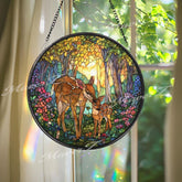 Deer and Fawn Stained Glass Suncatcher: Woodland Window Hanging