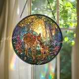 Deer and Fawn Stained Glass Suncatcher: Woodland Window Hanging
