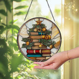 Christmas Book Tree Stained Glass Suncatcher: Festive Holiday Decor