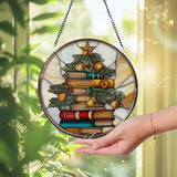 Christmas Book Tree Stained Glass Suncatcher: Festive Holiday Decor