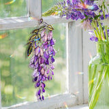 Wisteria Acrylic Wavy Suncatcher Ornament, Purple Hanging Flower Faux Stained Glass Window Panel, Elegant Spring Garden Floral Home Decor