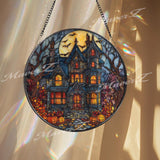 Haunted House Stained Glass Suncatcher: Spooky Halloween Window Decor