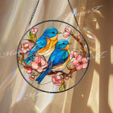 Bluebird Suncatcher: Cherry Blossom Stained Glass Window Hanging