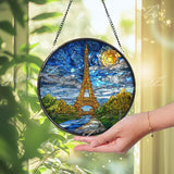 Eiffel Tower Suncatcher: Paris Starry Sky Stained Glass Window Decor