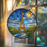 Eiffel Tower Suncatcher: Paris Starry Sky Stained Glass Window Decor