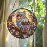 Mystic Owl Stained Glass Suncatcher: Moonlit Window Decor
