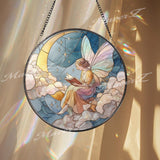 Fairy Reading on Moon Glass Suncatcher: Celestial Window Art