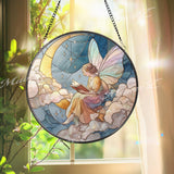 Fairy Reading on Moon Glass Suncatcher: Celestial Window Art