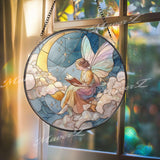 Fairy Reading on Moon Glass Suncatcher: Celestial Window Art