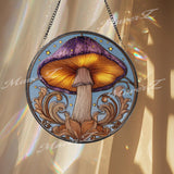Purple Mushroom Stained Glass Suncatcher: Fantasy Toadstool Window Decor