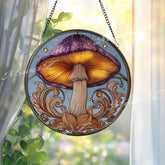 Purple Mushroom Stained Glass Suncatcher: Fantasy Toadstool Window Decor