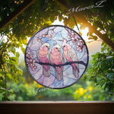 Pink Cockatoo Suncatcher: Cherry Blossom Stained Glass Window Panel