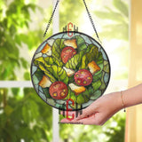 Greek Salad Stained Glass Suncatcher, Colorful Mediterranean Veggie Panel, Tomato Cucumber Feta Window Hanging Kitchen Decor