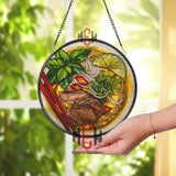 Vietnamese Pho Beef Stained Glass Suncatcher, Noodle Soup Round Window Panel, Asian Cuisine Kitchen Glass Art Decor for Food Lovers