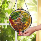 Vietnamese Pho Beef Stained Glass Suncatcher, Noodle Soup Round Window Panel, Asian Cuisine Kitchen Glass Art Decor for Food Lovers