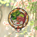 Vietnamese Pho Beef Stained Glass Suncatcher, Noodle Soup Round Window Panel, Asian Cuisine Kitchen Glass Art Decor for Food Lovers