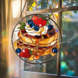 Pancake Stained Glass Suncatcher: Breakfast Window Panel with Berries