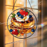 Pancake Stained Glass Suncatcher: Breakfast Window Panel with Berries