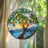 Lemon Tree Stained Glass Suncatcher: Coastal Beach House Decor