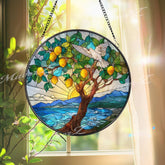 Lemon Tree Stained Glass Suncatcher: Coastal Beach House Decor
