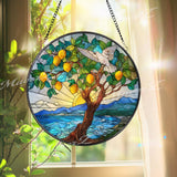 Lemon Tree Stained Glass Suncatcher: Coastal Beach House Decor