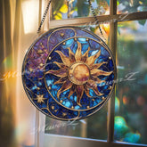 Celestial Sun and Moon Glass Suncatcher: Starry Night Window Decor