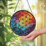 Flower of Life Suncatcher: Sacred Geometry Rainbow Glass Decor