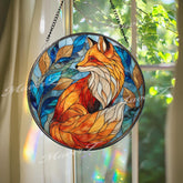 Red Fox Stained Glass Suncatcher: Woodland Window Decor