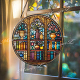 Bookshelf Suncatcher: Stained Glass Library Decor for Book Lovers