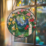 Rose Archway Suncatcher: Floral Garden Window Hanging, Cottagecore Decor