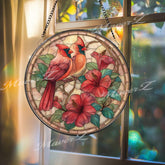 Cardinal Couple Stained Glass Suncatcher: Tropical Hibiscus Window Decor