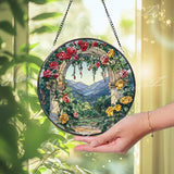 Floral Archway Suncatcher: Rose Garden Stained Glass Window Decor