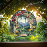 Floral Archway Suncatcher: Rose Garden Stained Glass Window Decor