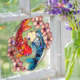 Koi Fish Yin Yang Acrylic Wavy Suncatcher, Sakura Flower Window Hanging, Zen Feng Shui Ornament for Harmony & Balance Decor