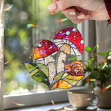 Toadstool Mushroom & Snail Faux Stained Glass Suncatcher, Whimsical Red Mushroom Window Panel, Cottagecore Nature Decor for Garden Lovers