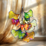 Colorful Ginkgo Leaf Faux Stained Glass Suncatcher, Autumn Botanical Window Hanging, Nature-Inspired Fall Decor for Home or Garden Lovers