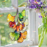 Colorful Ginkgo Leaf Faux Stained Glass Suncatcher, Autumn Botanical Window Hanging, Nature-Inspired Fall Decor for Home or Garden Lovers