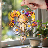 Ram Skull Acrylic Wavy Suncatcher Ornament, Gothic Daisy Floral Window Hanging, Witchy Boho Western Decor for Rustic or Alternative Homes