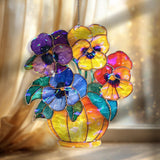 Pansy Flower Acrylic Wavy Suncatcher Ornament, Colorful Floral Window Panel, Bright Garden Bloom Decor in Yellow, Purple, Blue & Orange