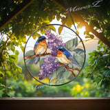 Bluebird Stained Glass Suncatcher: Hydrangea Floral Window Hanging