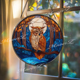 Moonlit Owl Suncatcher: Stained Glass Window Panel, Woodland Decor