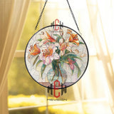Stained Glass Lily Suncatcher Round Floral Panel, Elegant Flower Bouquet Window Hanging, Colorful Garden Art Home Decor Gift