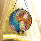 Stained Glass Angel Suncatcher Round Window Panel, Colorful Winged Guardian Art, Spiritual Home Decor, Inspirational Gift for Faith Lovers