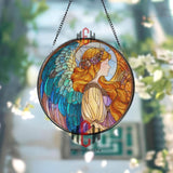 Stained Glass Angel Suncatcher Round Window Panel, Colorful Winged Guardian Art, Spiritual Home Decor, Inspirational Gift for Faith Lovers