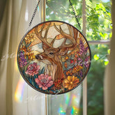 Deer Stained Glass Suncatcher: Buck in Wildflowers Window Hanging