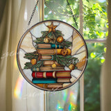 Christmas Book Tree Stained Glass Suncatcher: Festive Holiday Decor