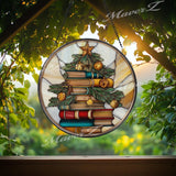 Christmas Book Tree Stained Glass Suncatcher: Festive Holiday Decor