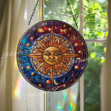 Celestial Sun Zodiac Suncatcher: Astrology Stained Glass Window Decor